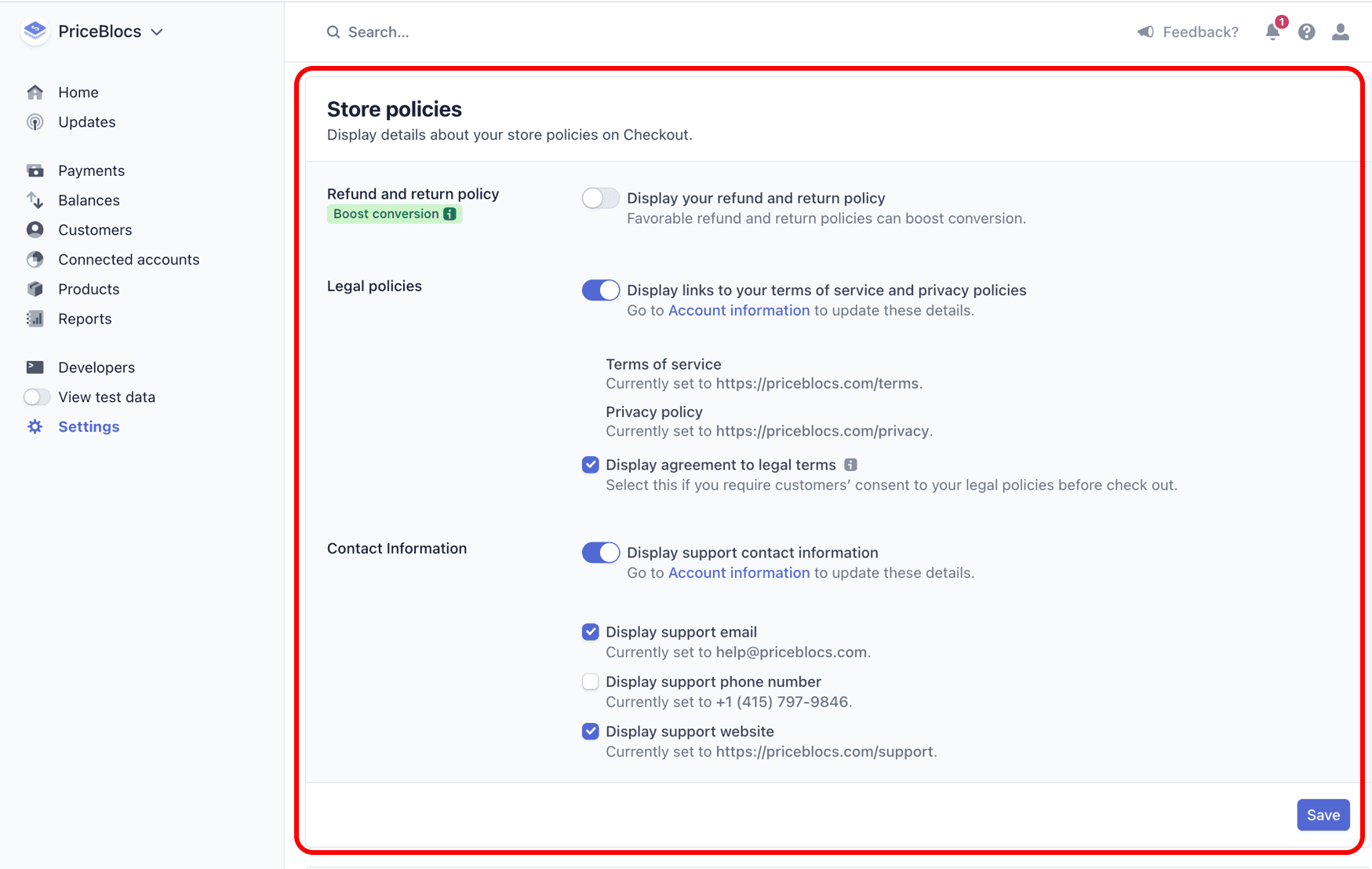 Example checkout policies